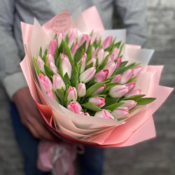 Букет из 35 нежно-розового тюльпана